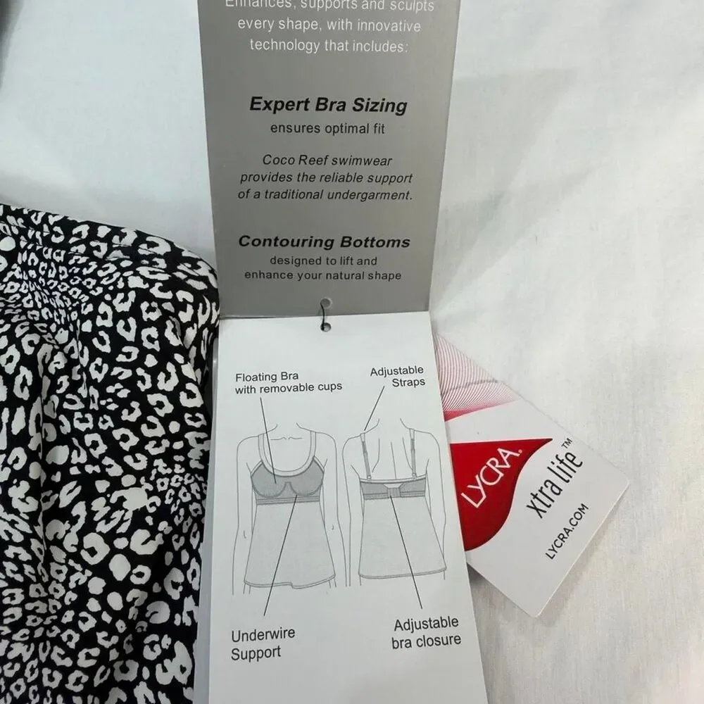 Coco-reef Leopard Print Supportive Tankini Black and White Tankini tops 36DD NWT - Picture 3 of 7